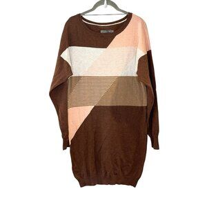 Prana Anka Dress Color Block Womens M Merino Wool Organic Cotton Brown Pink
